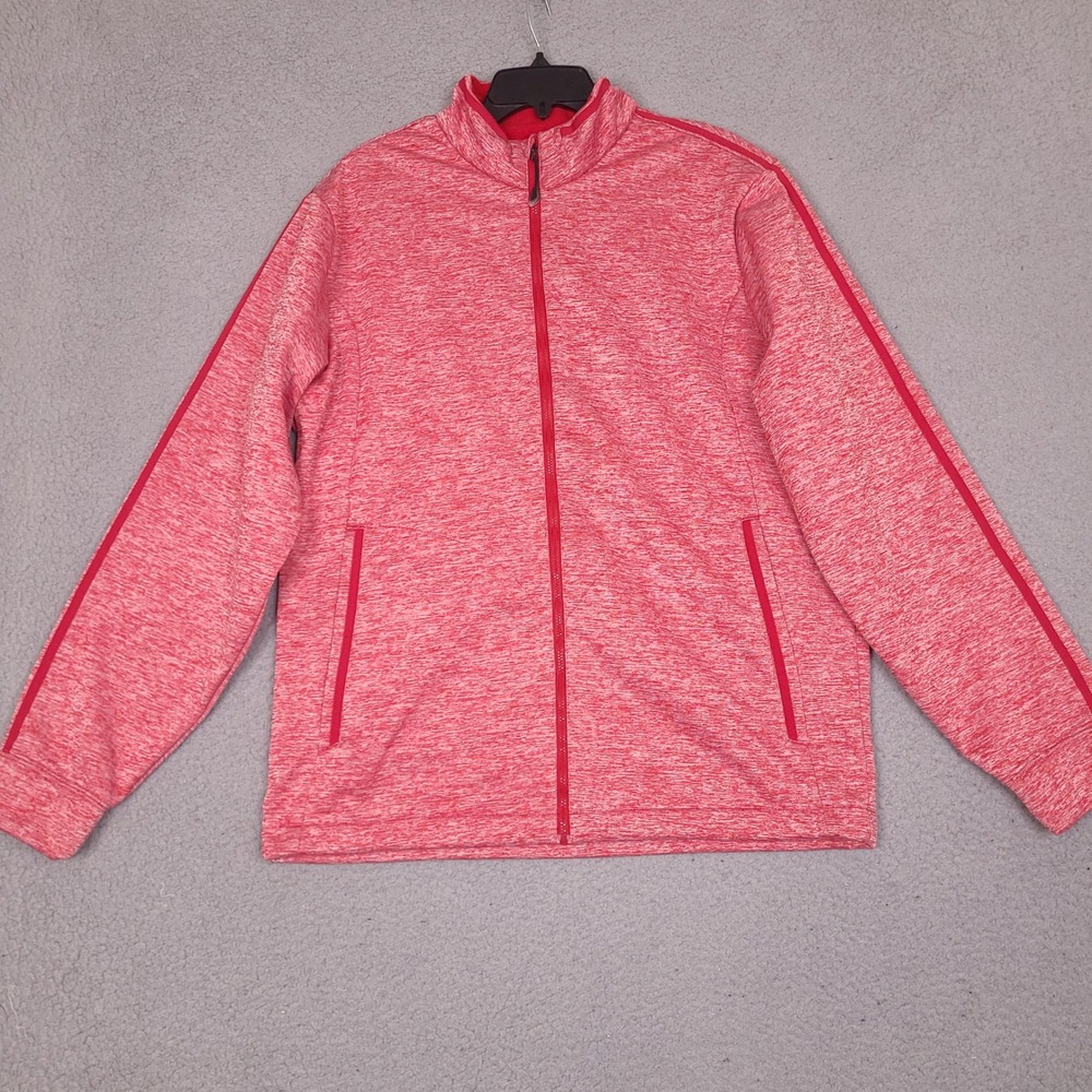 Antigua Mens Full Zip Fleece Jacket Large Red Heathered Mock Neck Athletic